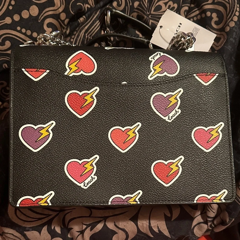 Coach Black Bag with Colorful Heart Design NWT.